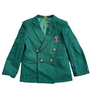 Vtg 1990s TFW Green Double-Breasted School Uniform Blazer 30% Wool Size 7